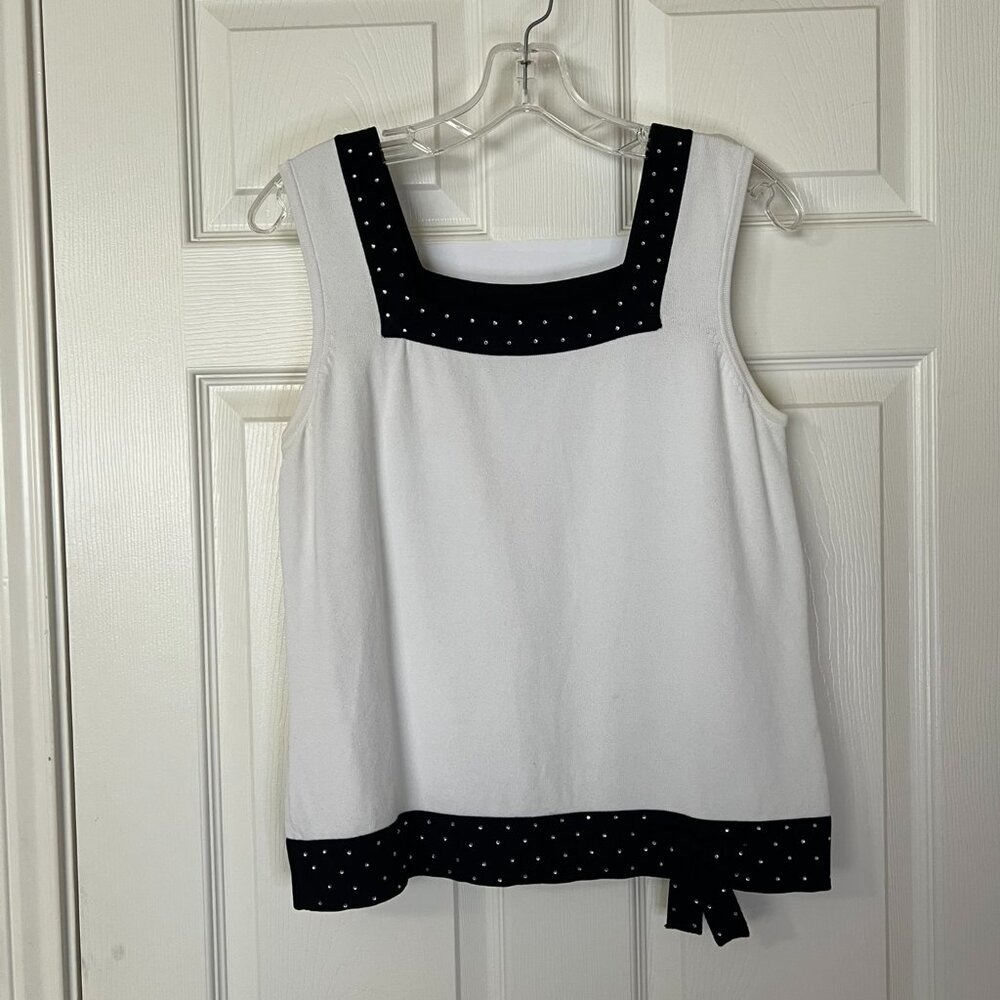Lisa International sleeveless sweater top, rhinestone bling, size L